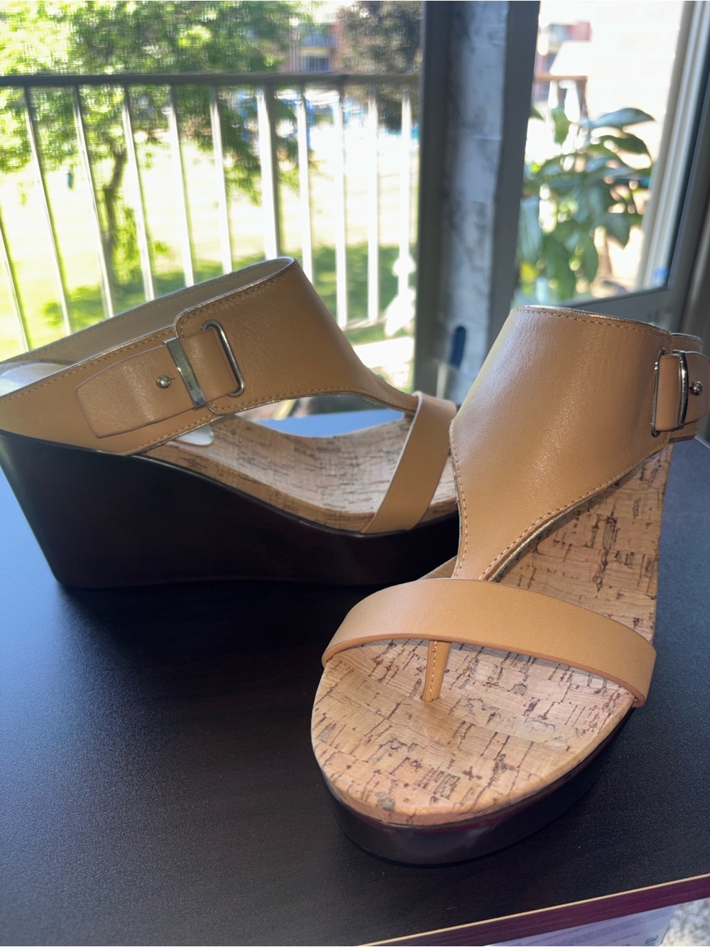 Donald J. Pliner Tan Leather Cork Wedge Sandals size 9.5M